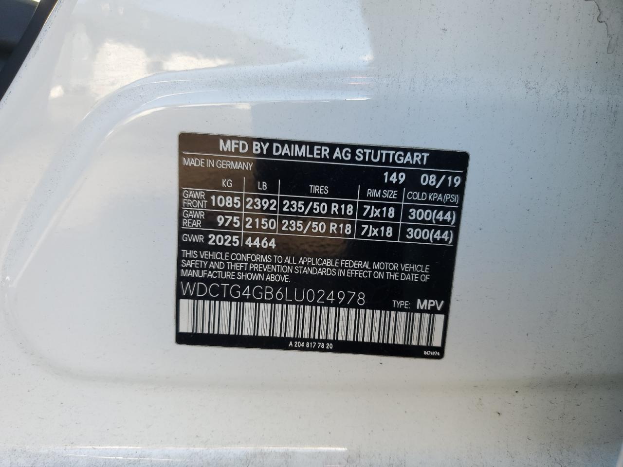 2020 Mercedes-Benz Gla 250 4Matic VIN: WDCTG4GB6LU024978 Lot: 86121015