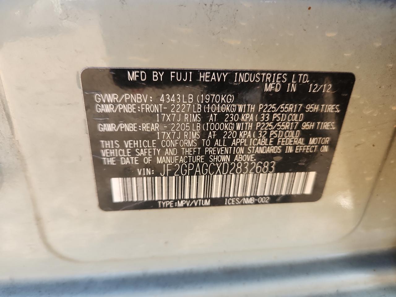 2013 Subaru Xv Crosstrek 2.0 Limited VIN: JF2GPAGCXD2832683 Lot: 86630275