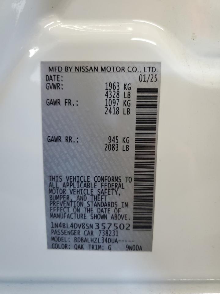 2025 Nissan Altima Sv VIN: 1N4BL4DV8SN357502 Lot: 86216965