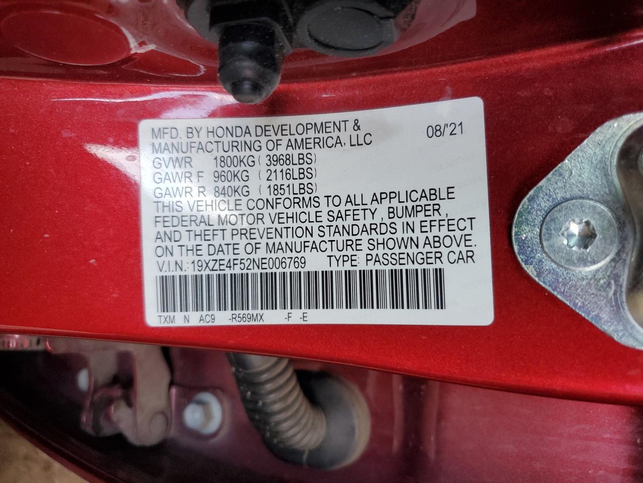 2022 Honda Insight Ex VIN: 19XZE4F52NE006769 Lot: 87210415