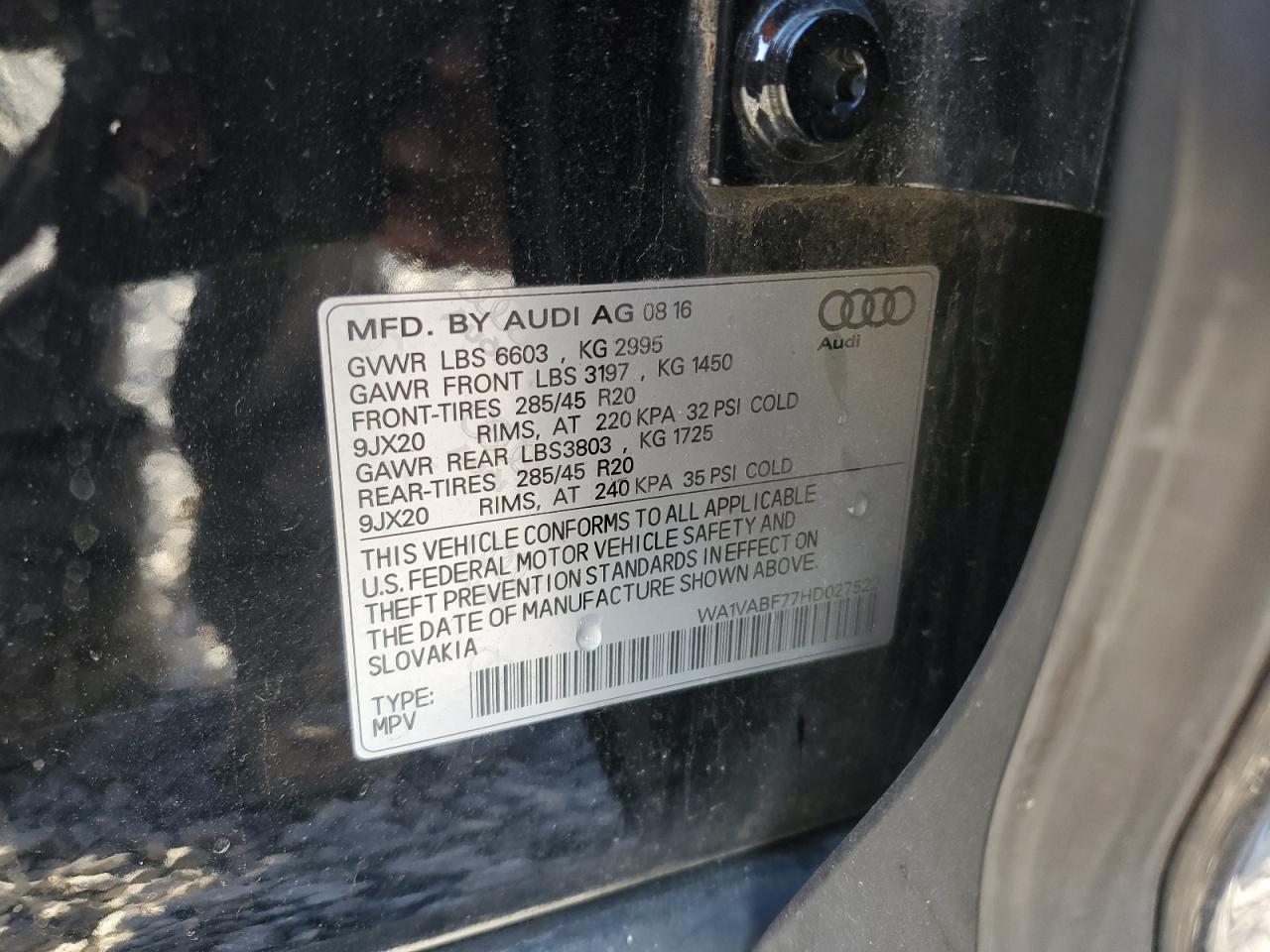 2017 Audi Q7 Prestige VIN: WA1VABF77HD027522 Lot: 71786665