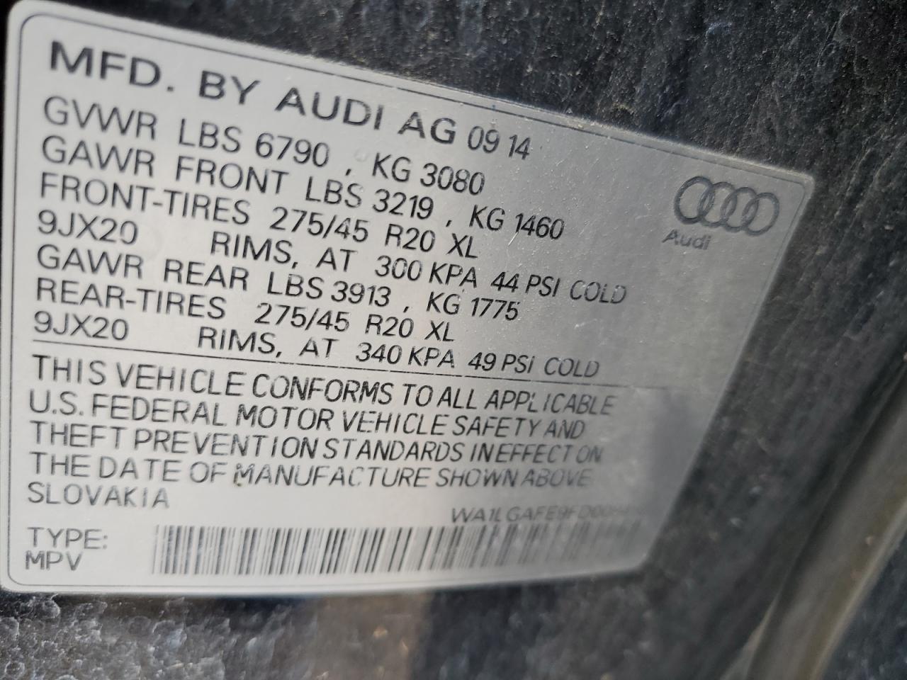 2015 Audi Q7 Premium Plus VIN: WA1LGAFE9FD008482 Lot: 86620365