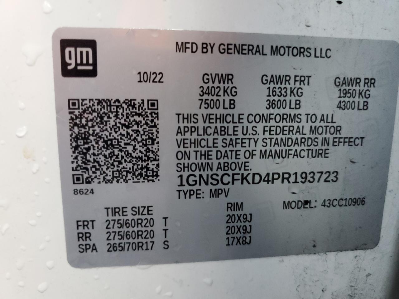 2023 Chevrolet Suburban C1500 Premier VIN: 1GNSCFKD4PR193723 Lot: 86699315