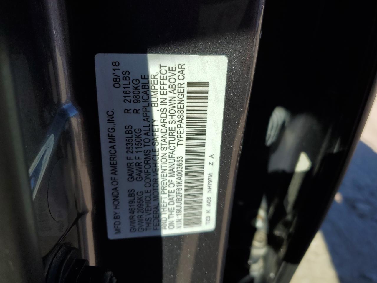 2019 Acura Tlx Technology VIN: 19UUB2F61KA003653 Lot: 86613065