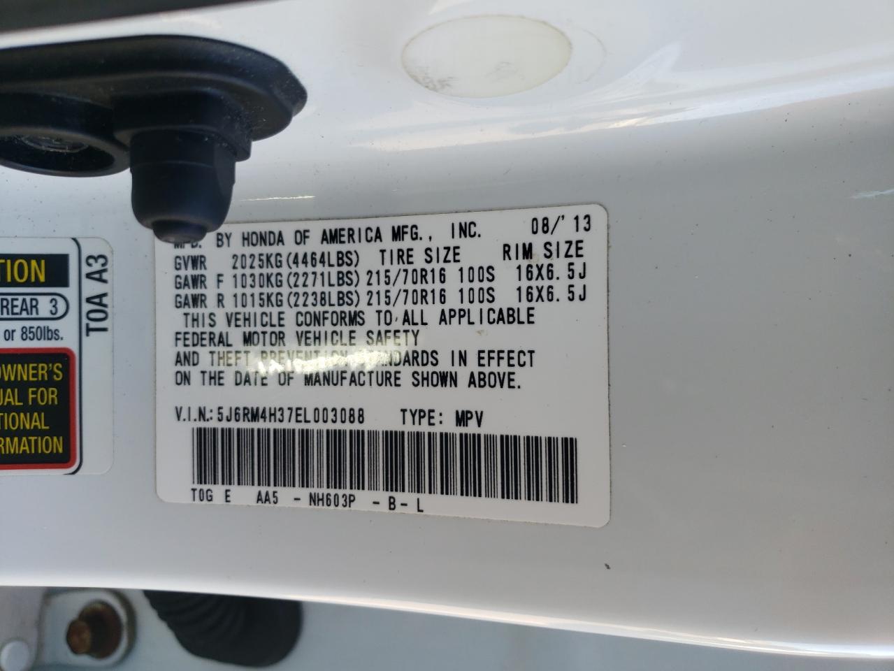 2014 Honda Cr-V Lx VIN: 5J6RM4H37EL003088 Lot: 85644215