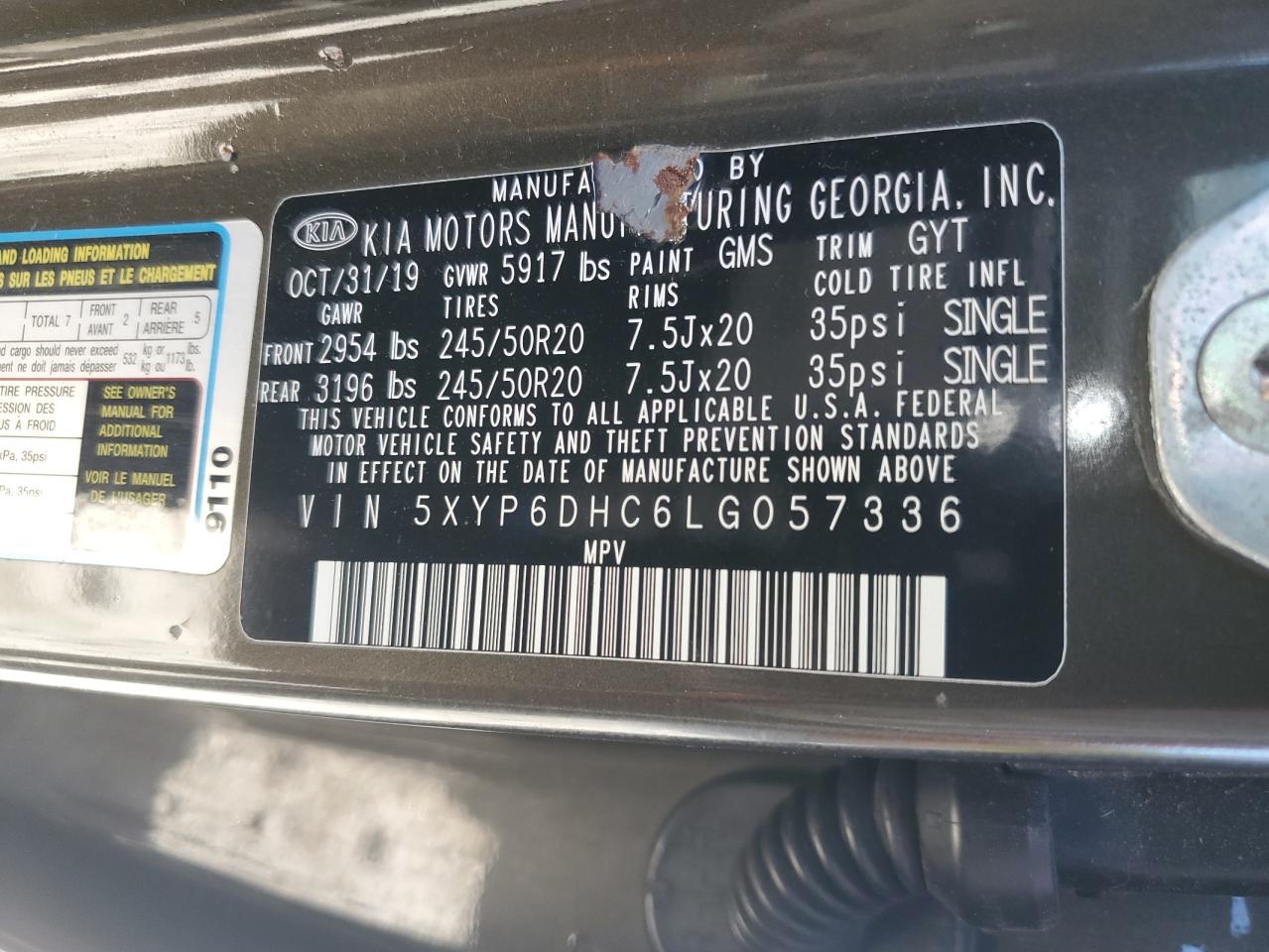 2020 Kia Telluride S VIN: 5XYP6DHC6LG057336 Lot: 81937485