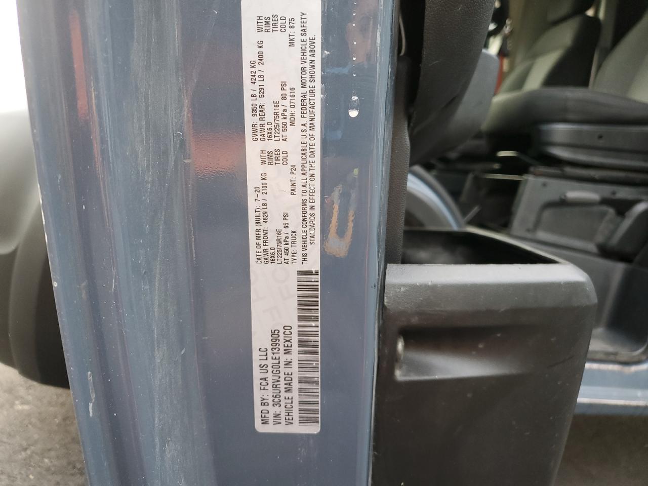2020 Ram Promaster 3500 3500 High VIN: 3C6URVJG0LE139905 Lot: 84786635