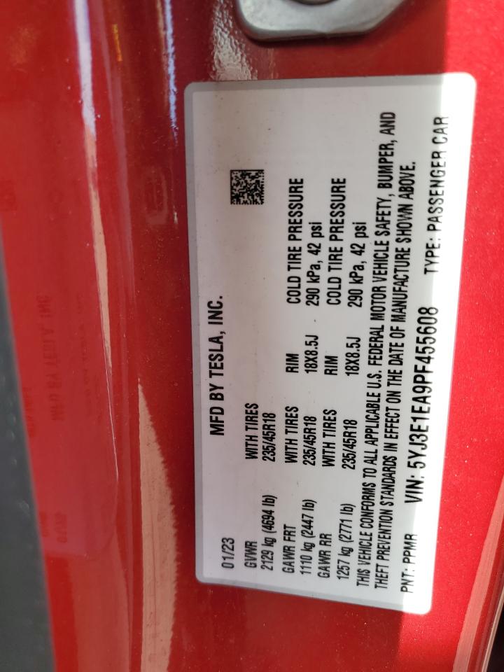 2023 Tesla Model 3 VIN: 5YJ3E1EA9PF455608 Lot: 81806405