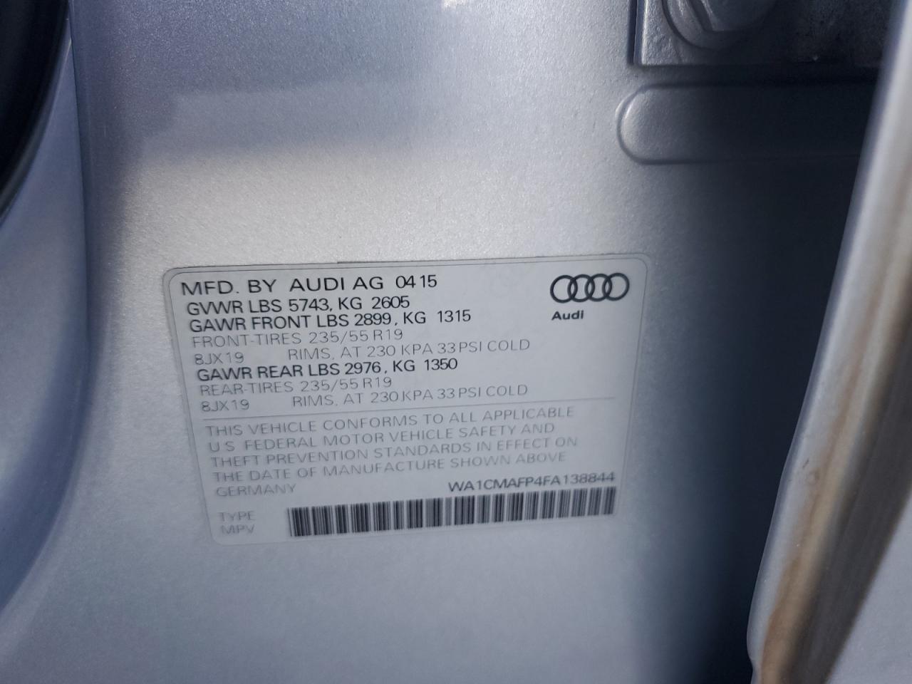 2015 Audi Q5 Tdi Premium Plus VIN: WA1CMAFP4FA138844 Lot: 84998755