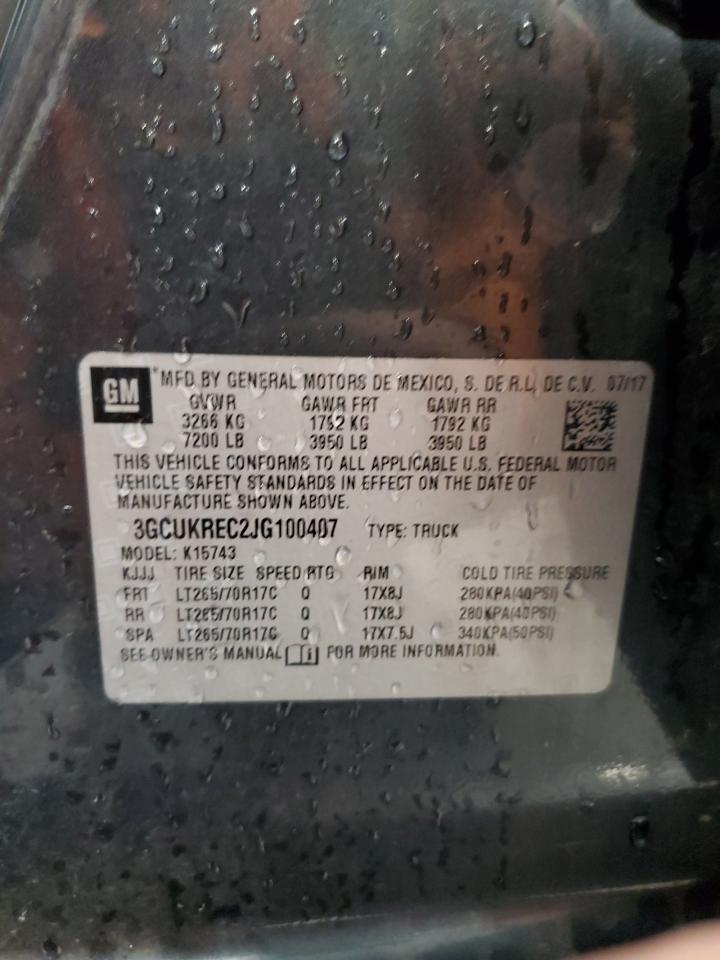 2018 Chevrolet Silverado K1500 Lt VIN: 3GCUKREC2JG100407 Lot: 84943375