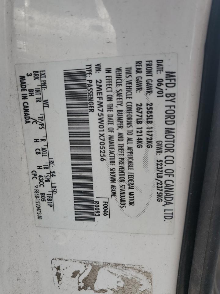2001 Mercury Grand Marquis Ls VIN: 2MEFM75W01X705256 Lot: 89907225