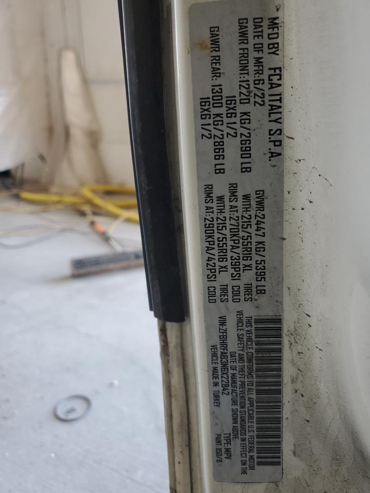 2022 Ram Promaster Utility / Service Van VIN: ZFBHRFAB3N6X22842 Lot: 87028315