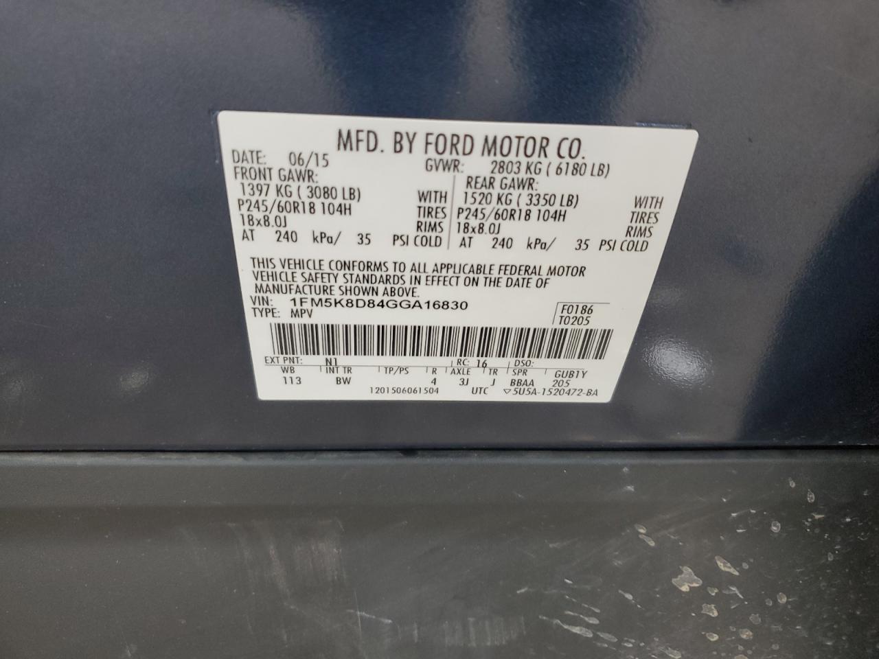 2016 Ford Explorer Xlt VIN: 1FM5K8D84GGA16830 Lot: 90463635