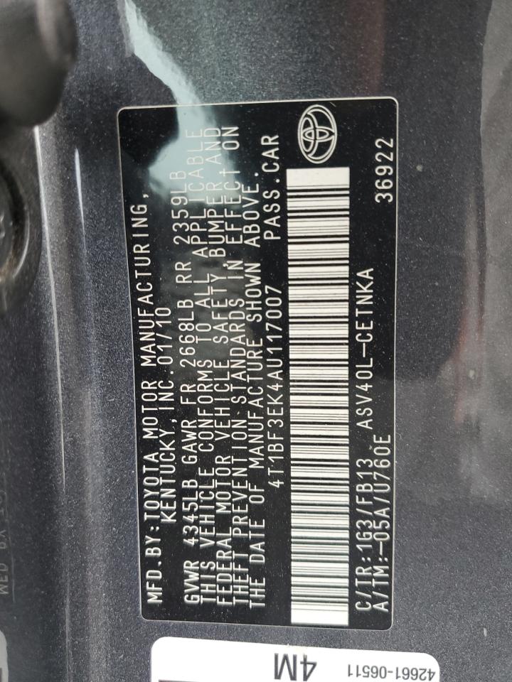 2010 Toyota Camry Base VIN: 4T1BF3EK4AU117007 Lot: 85198695