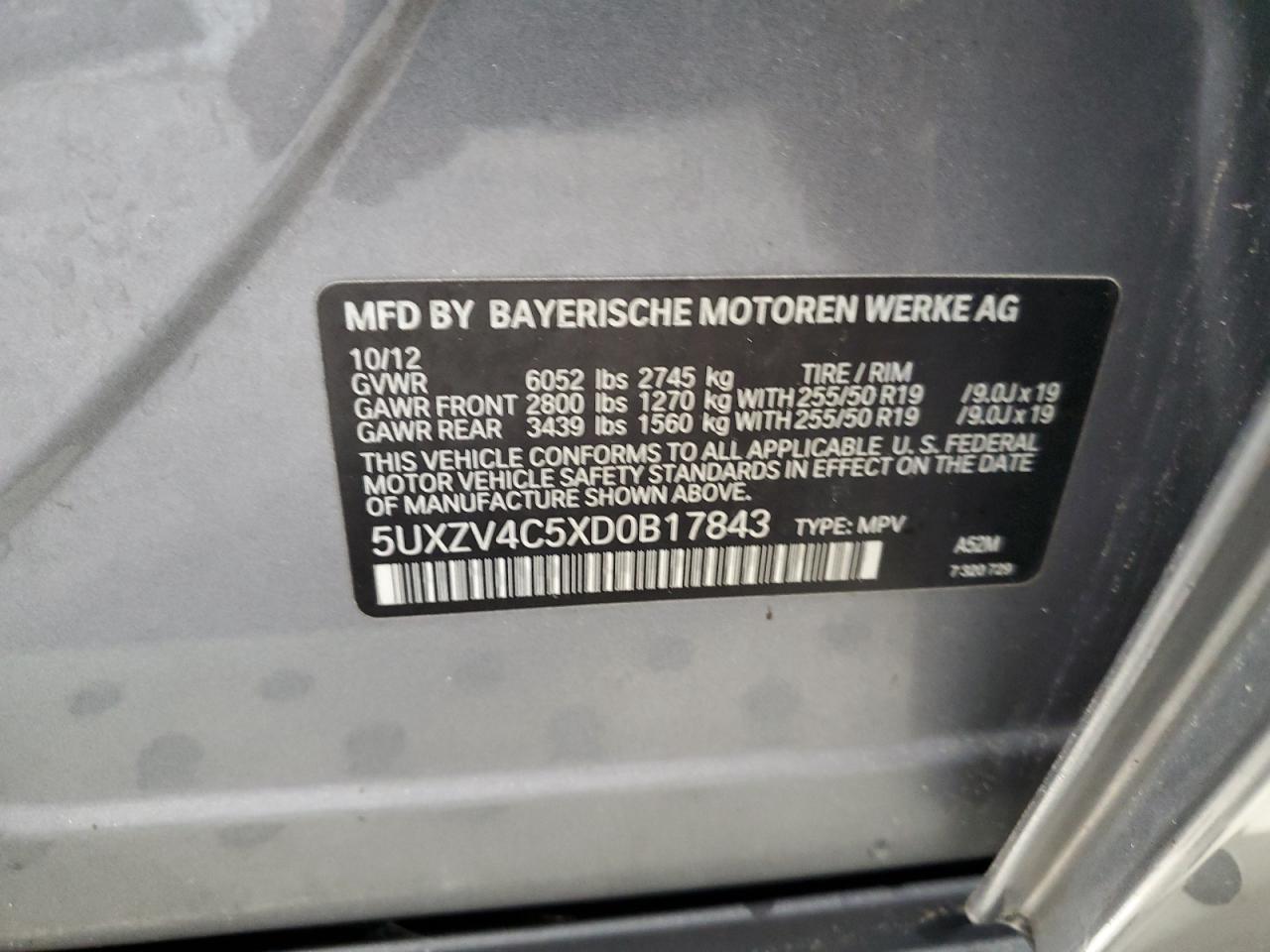 2013 BMW X5 xDrive35I VIN: 5UXZV4C5XD0B17843 Lot: 82324235