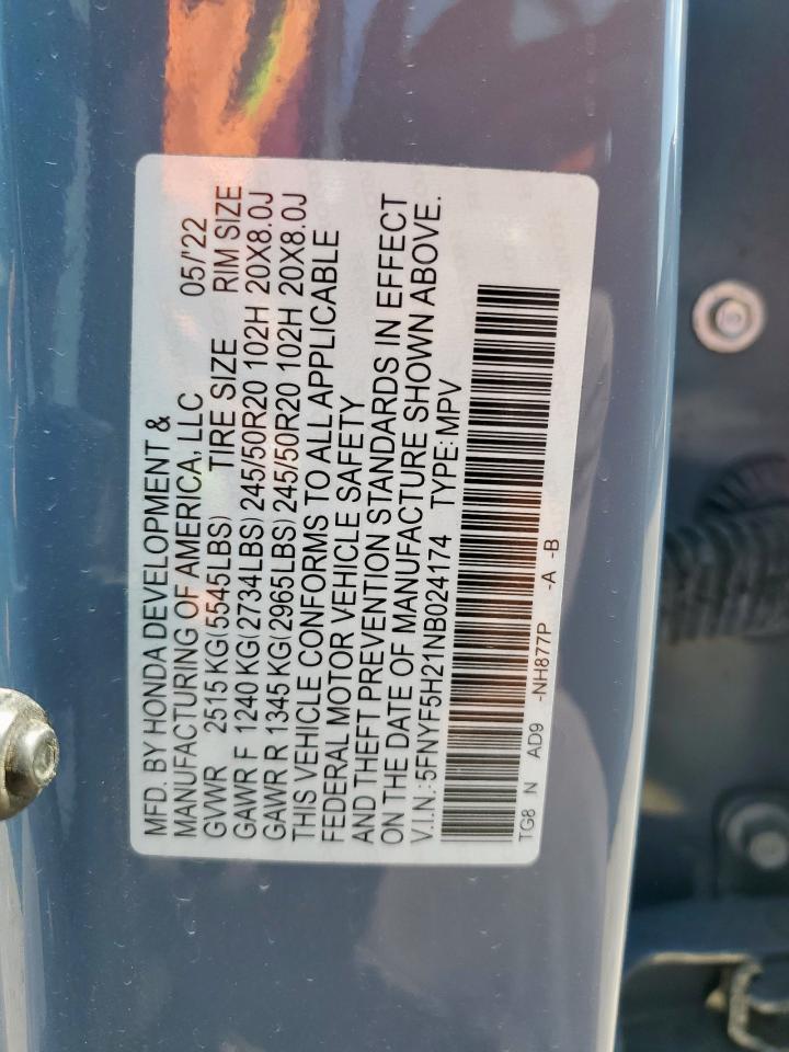 2022 Honda Pilot Se VIN: 5FNYF5H21NB024174 Lot: 85898835
