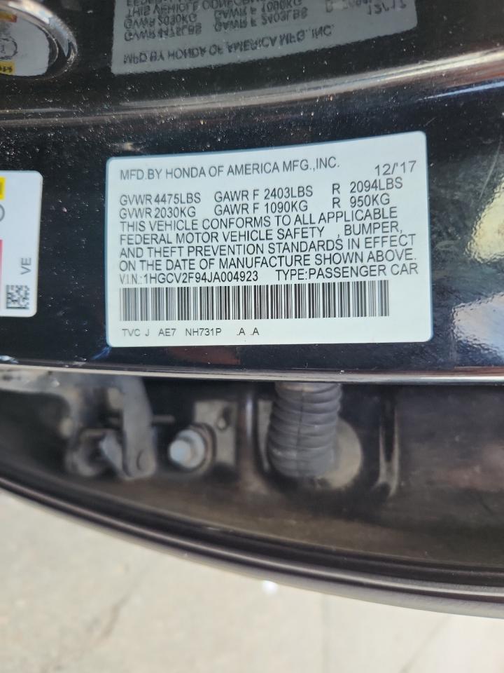 2018 Honda Accord Touring VIN: 1HGCV2F94JA004923 Lot: 85522505
