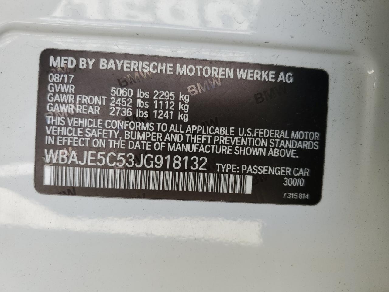 2018 BMW 540 I VIN: WBAJE5C53JG918132 Lot: 87293405