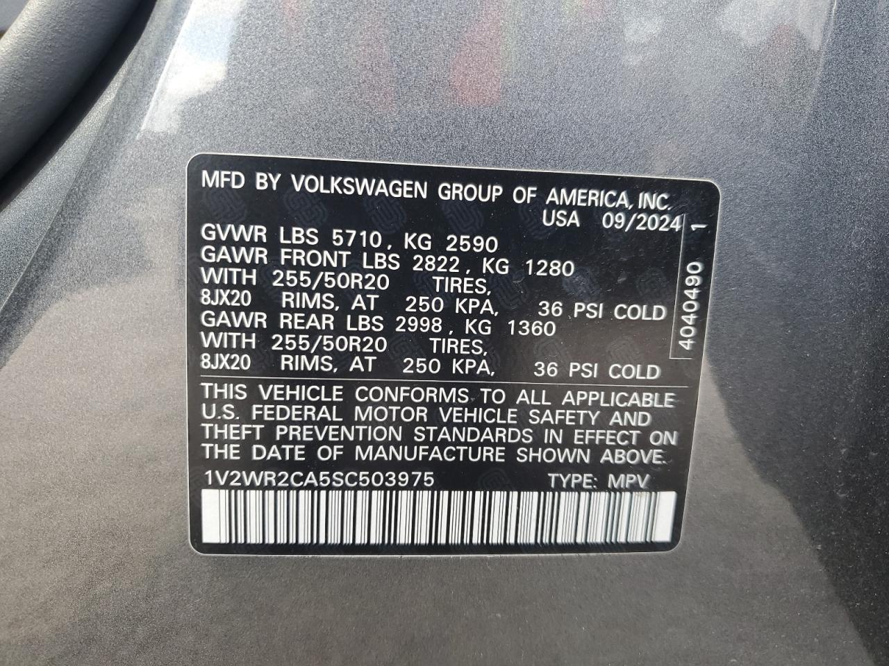 2025 Volkswagen Atlas Se VIN: 1V2WR2CA5SC503975 Lot: 86795055