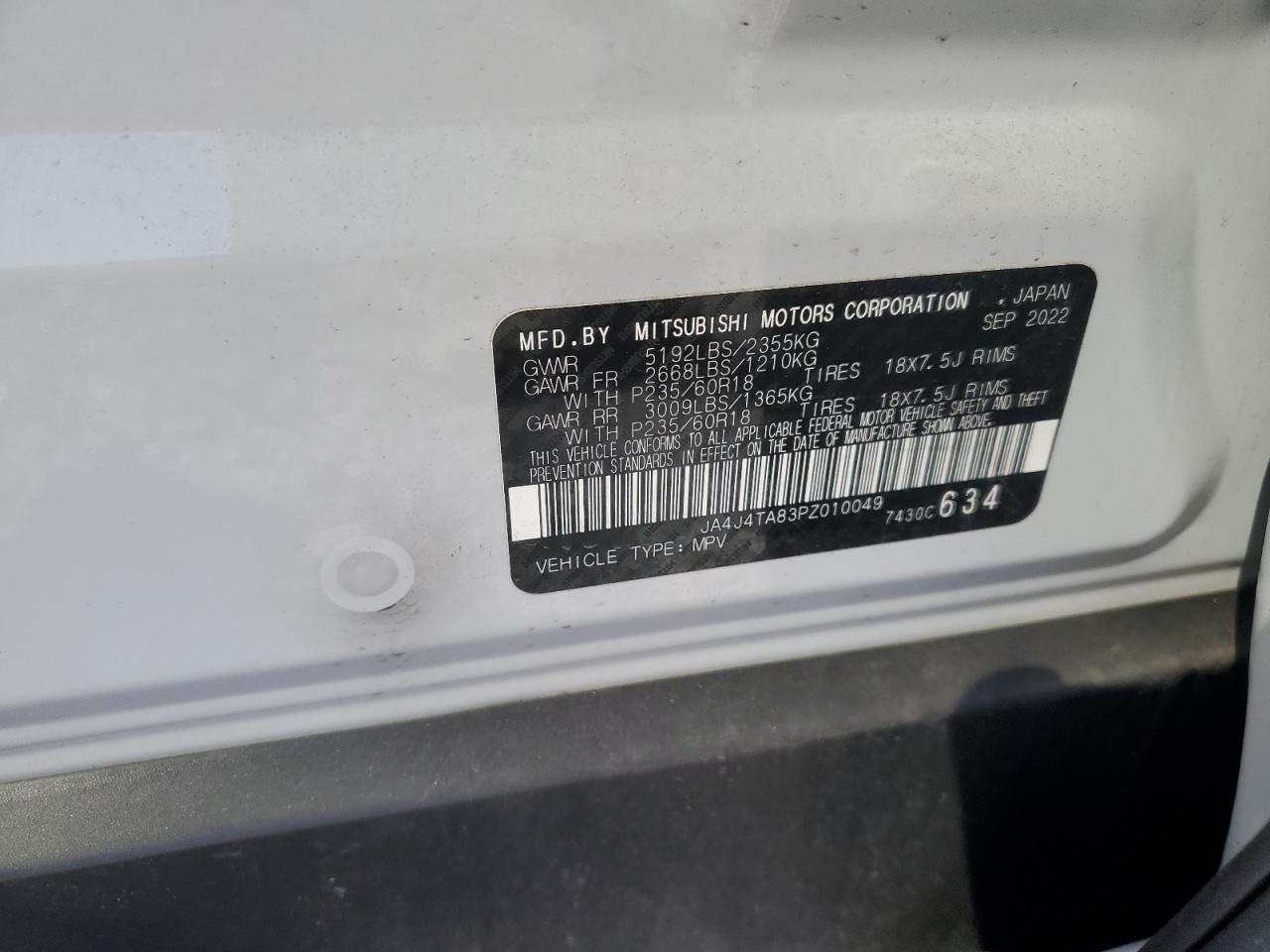 2023 Mitsubishi Outlander Es VIN: JA4J4TA83PZ010049 Lot: 82642495