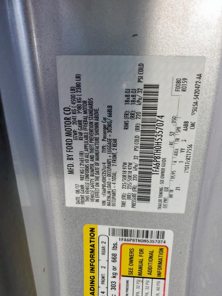 2017 Ford Mustang VIN: 1FA6P8TH0H5357074 Lot: 82217445