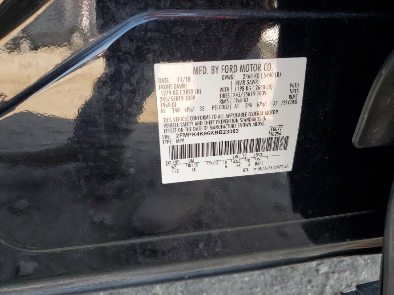 2019 Ford Edge Titanium VIN: 2FMPK4K96KBB23083 Lot: 89563985