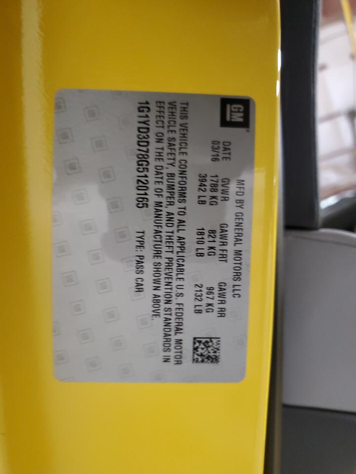 2016 Chevrolet Corvette Stingray 2Lt VIN: 1G1YD3D78G5120165 Lot: 85898565