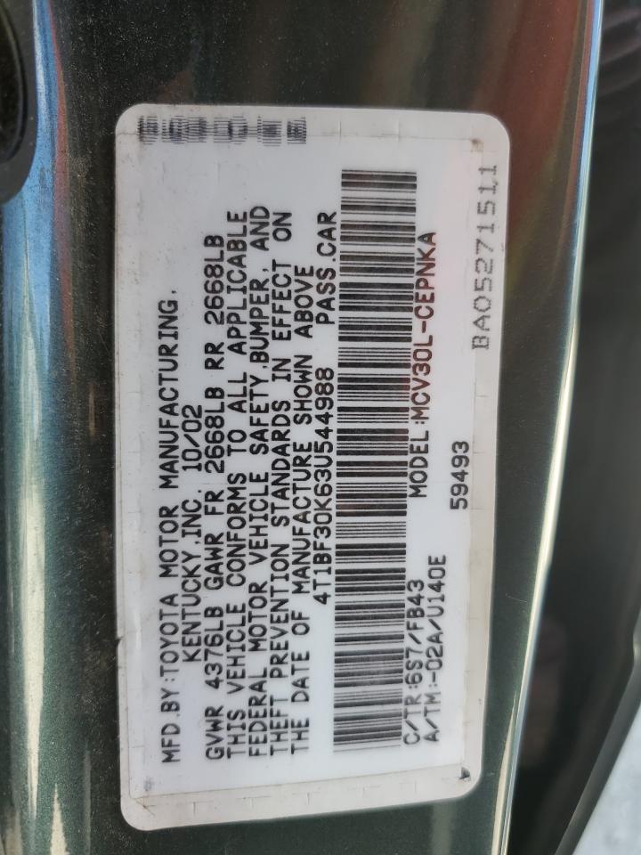 2003 Toyota Camry Le VIN: 4T1BF30K63U544988 Lot: 89641045