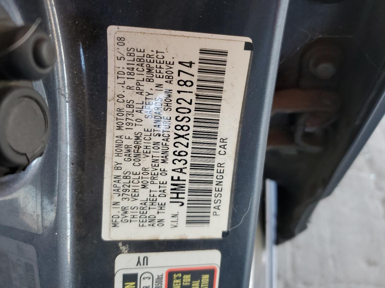 2008 Honda Civic Hybrid VIN: JHMFA362X8S021874 Lot: 84975795