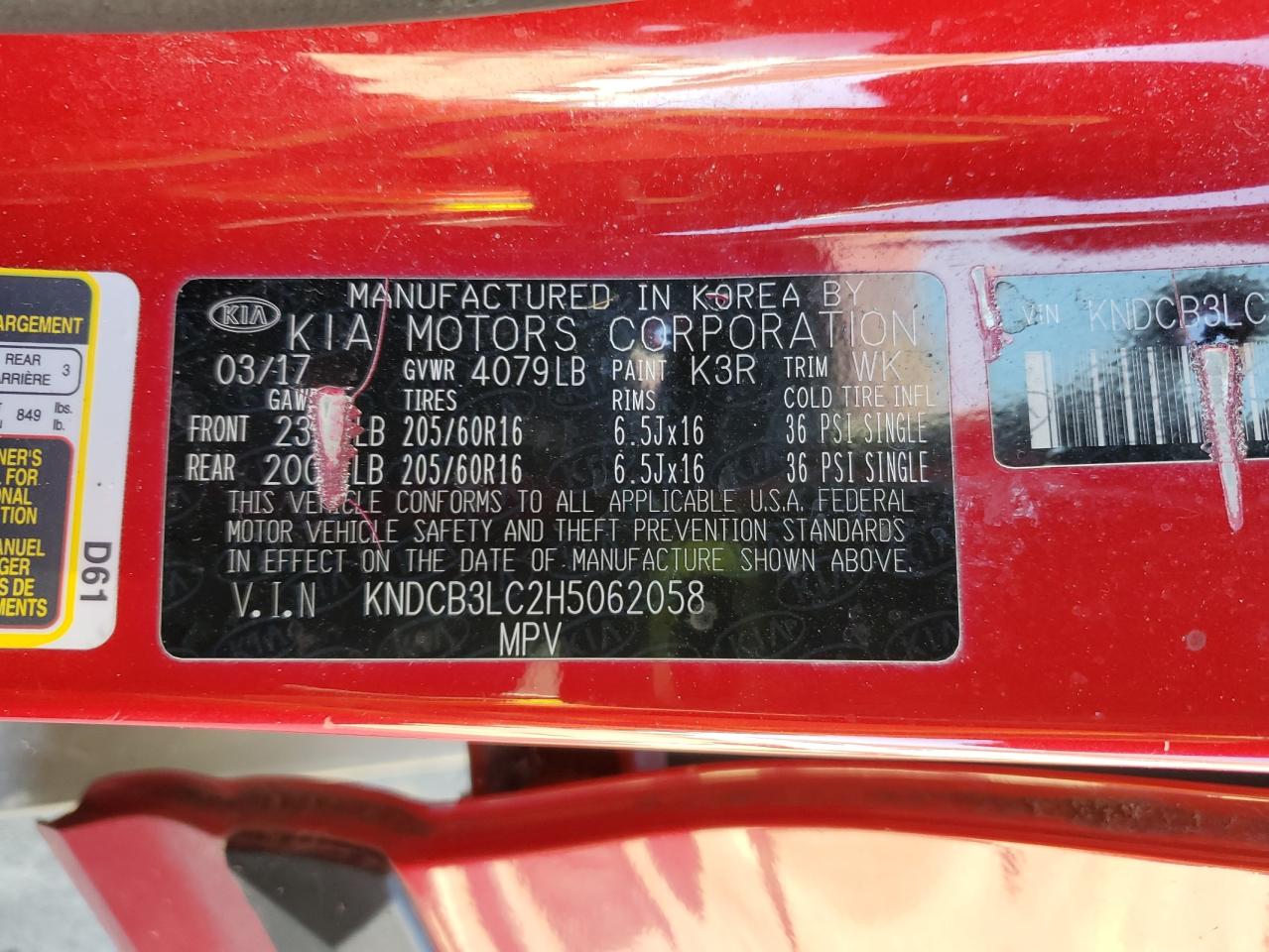 2017 Kia Niro Fe VIN: KNDCB3LC2H5062058 Lot: 85840525