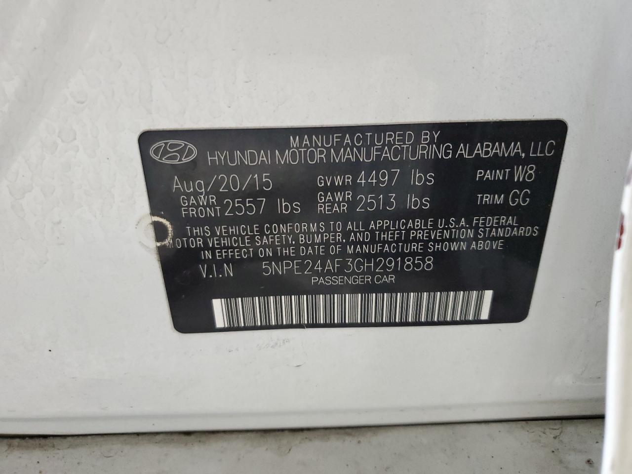 2016 Hyundai Sonata Se VIN: 5NPE24AF3GH291858 Lot: 83811505