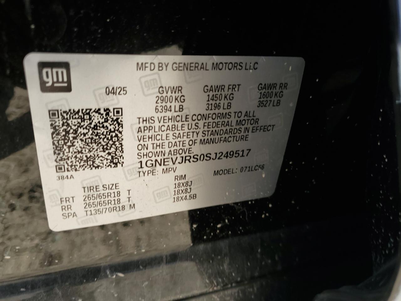 2025 Chevrolet Traverse Z71 VIN: 1GNEVJRS0SJ249517 Lot: 84409915