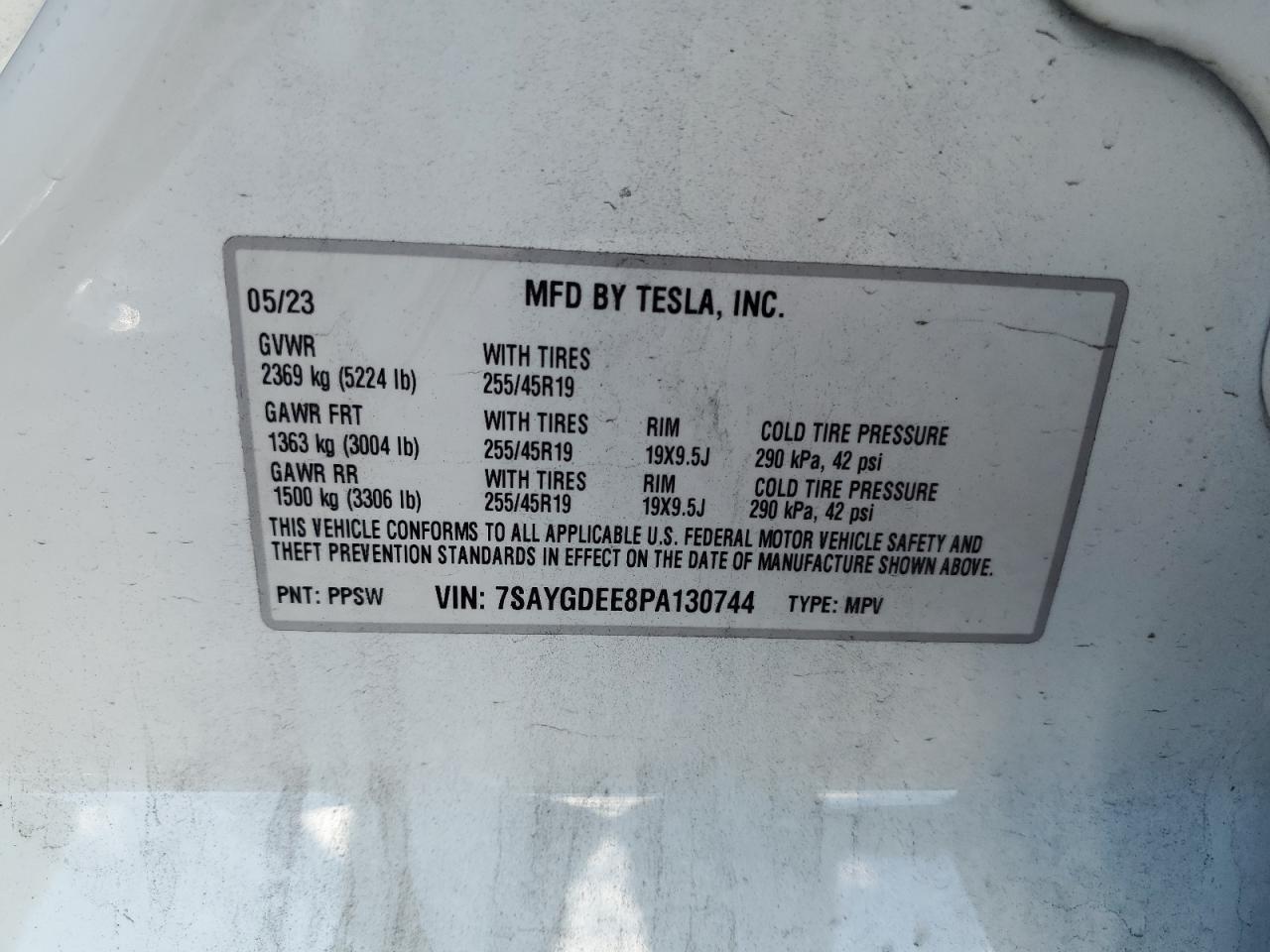 2023 Tesla Model Y VIN: 7SAYGDEE8PA130744 Lot: 86323175