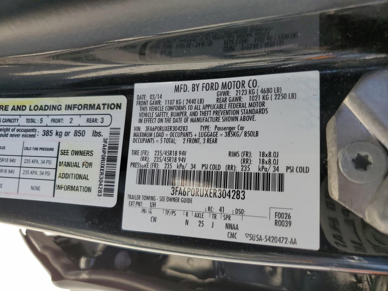 2014 Ford Fusion Titanium Hev VIN: 3FA6P0RUXER304283 Lot: 89557865