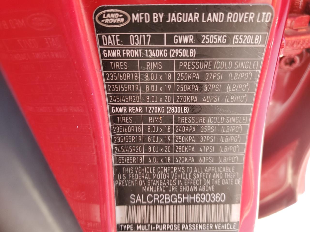 2017 Land Rover Discovery Sport Hse VIN: SALCR2BG5HH690360 Lot: 87394095