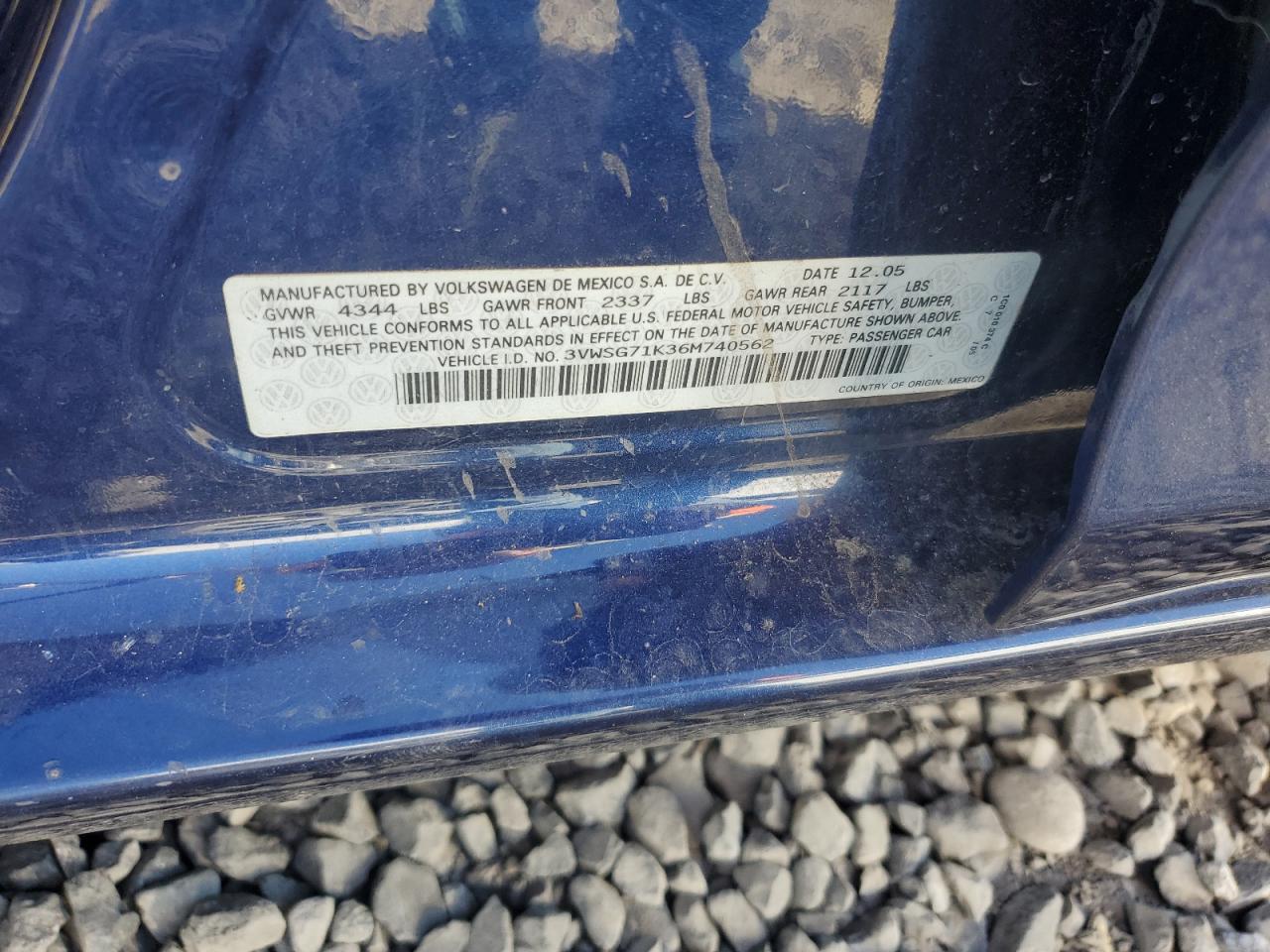 2006 Volkswagen Jetta 2.5 Option Package 1 VIN: 3VWSG71K36M740562 Lot: 85886525