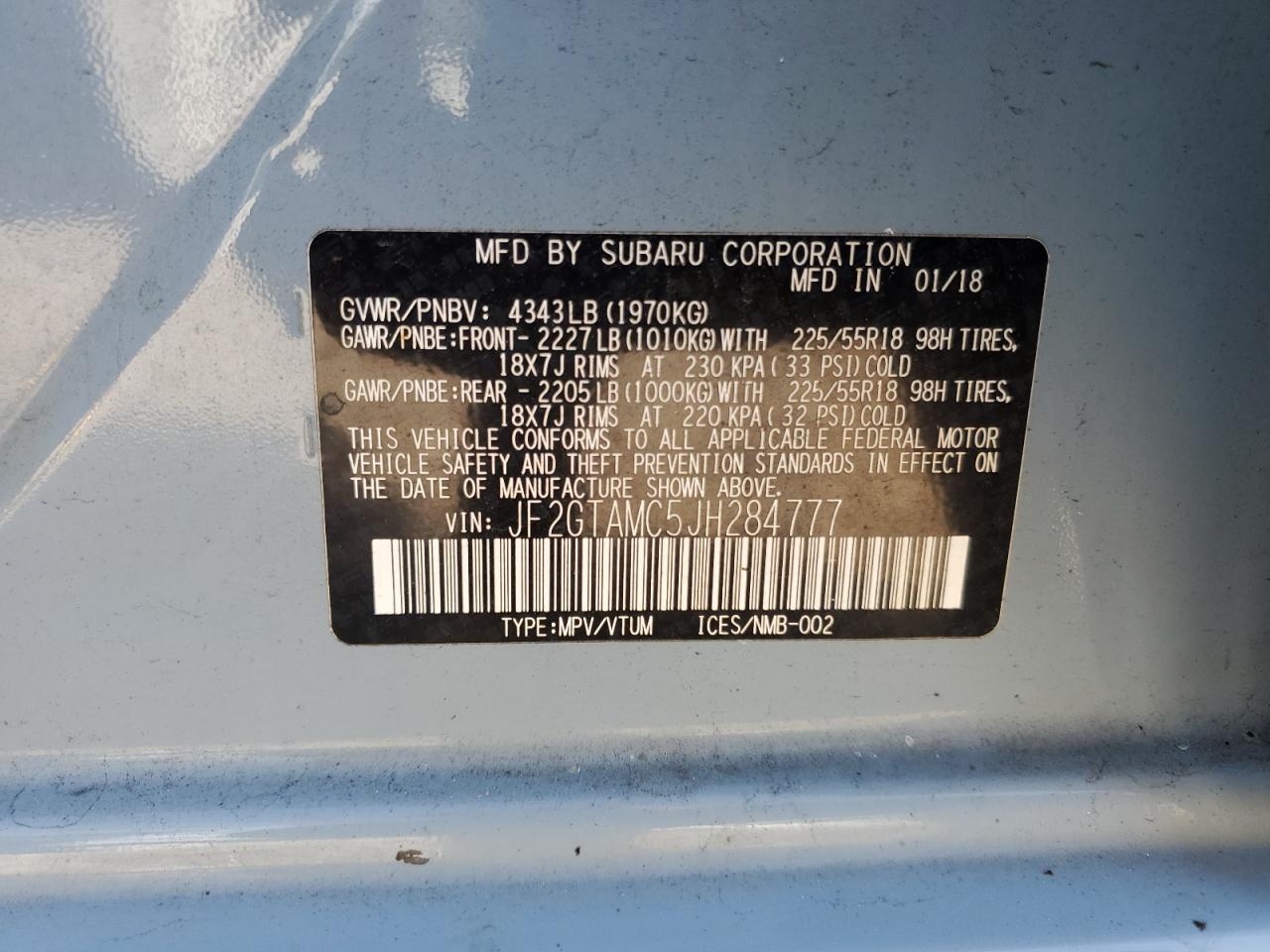 2018 Subaru Crosstrek Limited VIN: JF2GTAMC5JH284777 Lot: 85257805