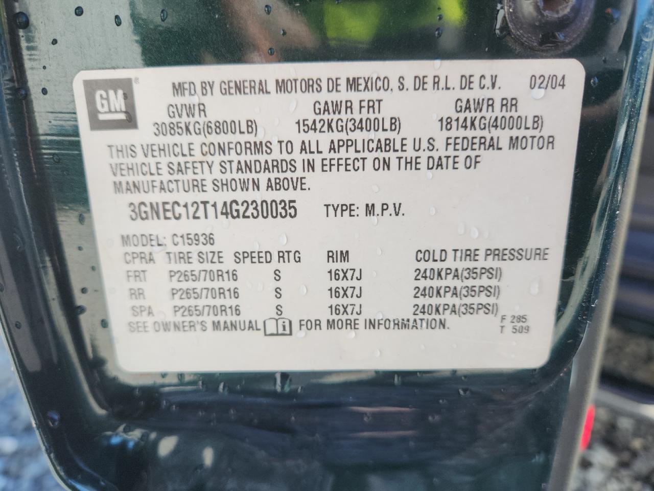 2004 Chevrolet Avalanche C1500 VIN: 3GNEC12T14G230035 Lot: 85665045