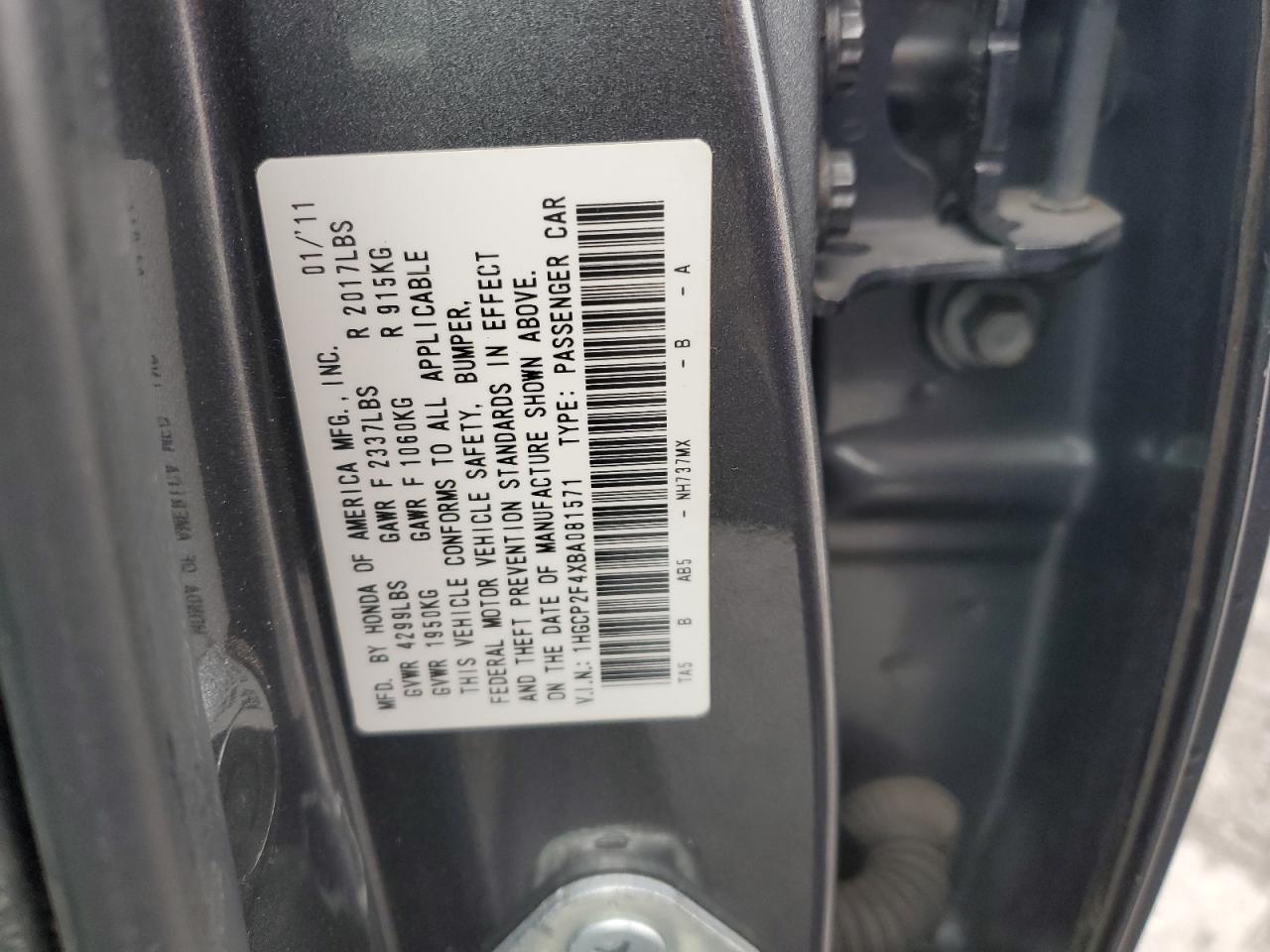 2011 Honda Accord Lxp VIN: 1HGCP2F4XBA081571 Lot: 89675965