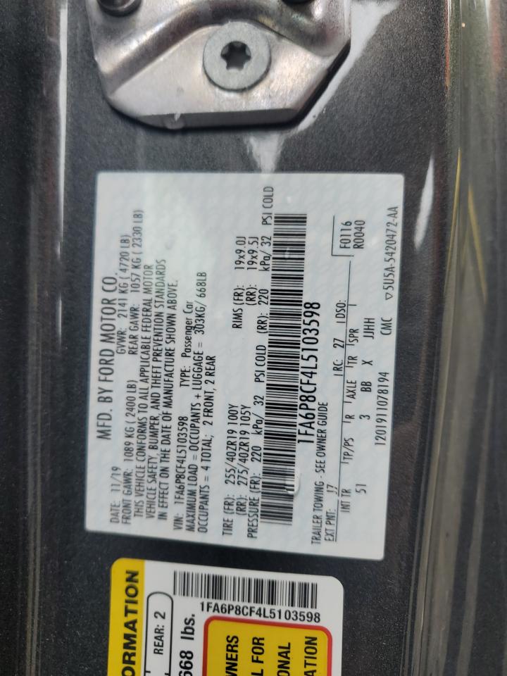 2020 Ford Mustang Gt VIN: 1FA6P8CF4L5103598 Lot: 81505235