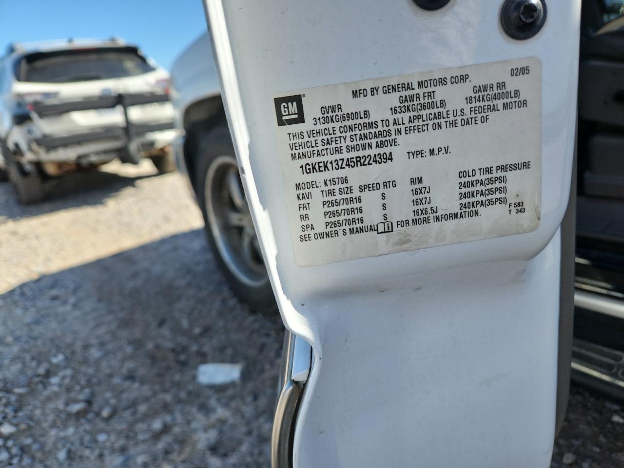 2005 GMC Yukon VIN: 1GKEK13Z45R224394 Lot: 84922975