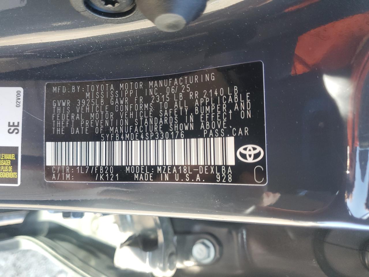 2025 Toyota Corolla Le VIN: 5YFB4MDE4SP330176 Lot: 85828185