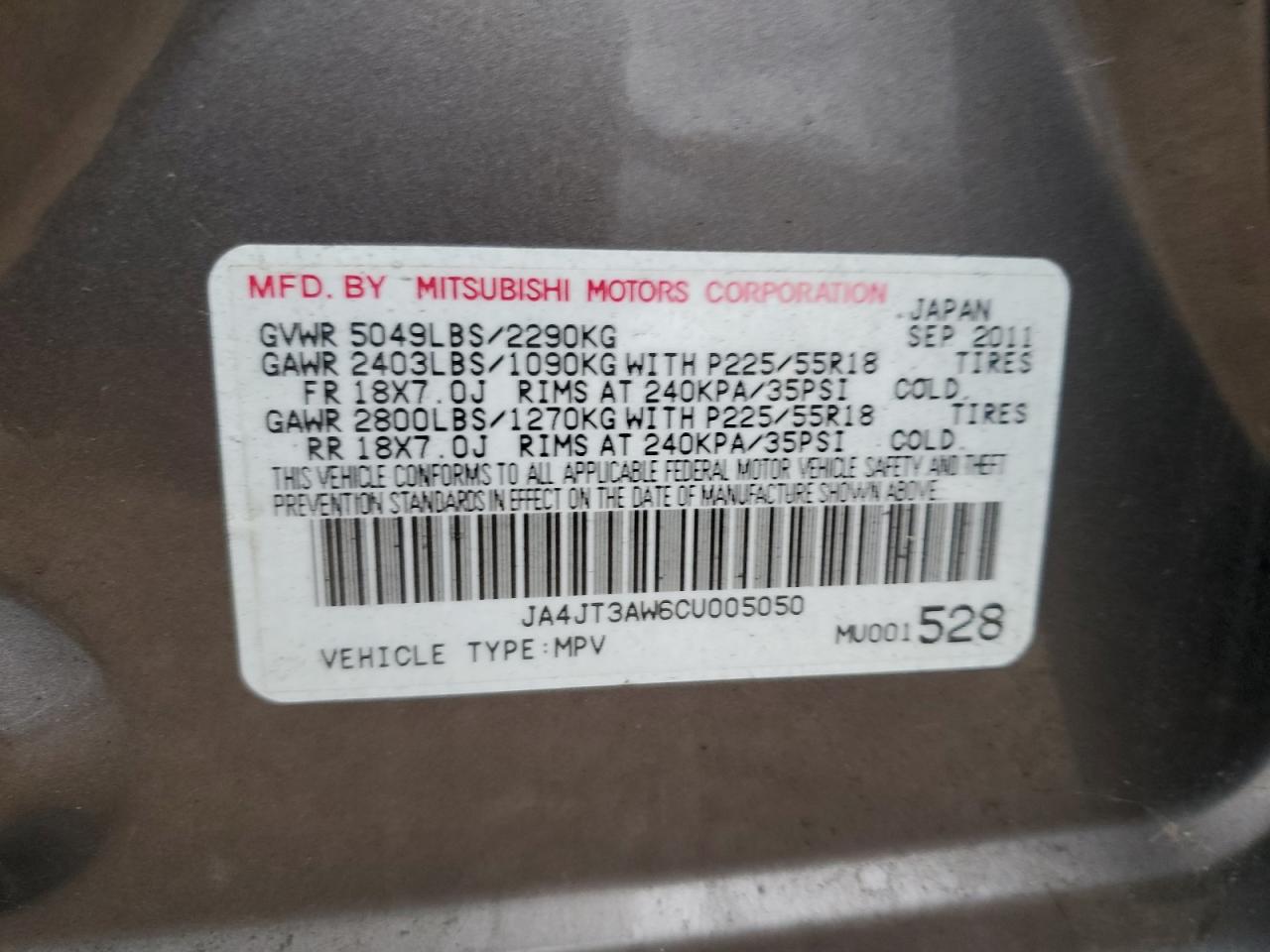 2012 Mitsubishi Outlander Se VIN: JA4JT3AW6CU005050 Lot: 82357665