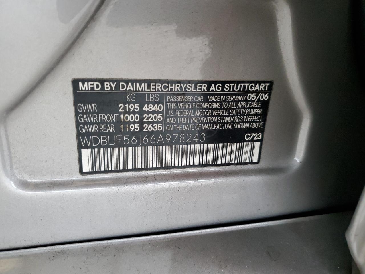 2006 Mercedes-Benz E 350 VIN: WDBUF56J66A978243 Lot: 83773845