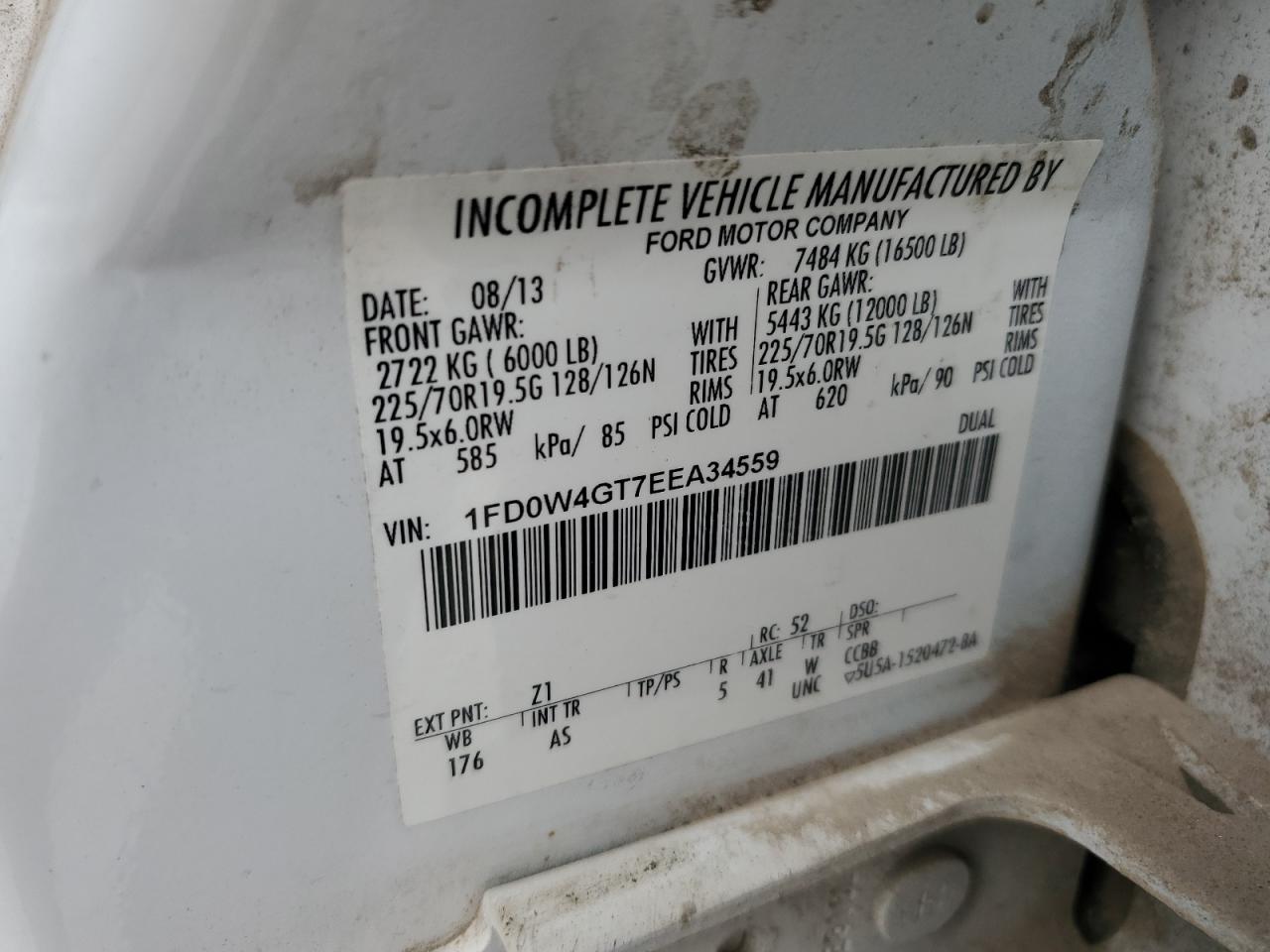 2014 Ford F450 Super Duty VIN: 1FD0W4GT7EEA34559 Lot: 85327325