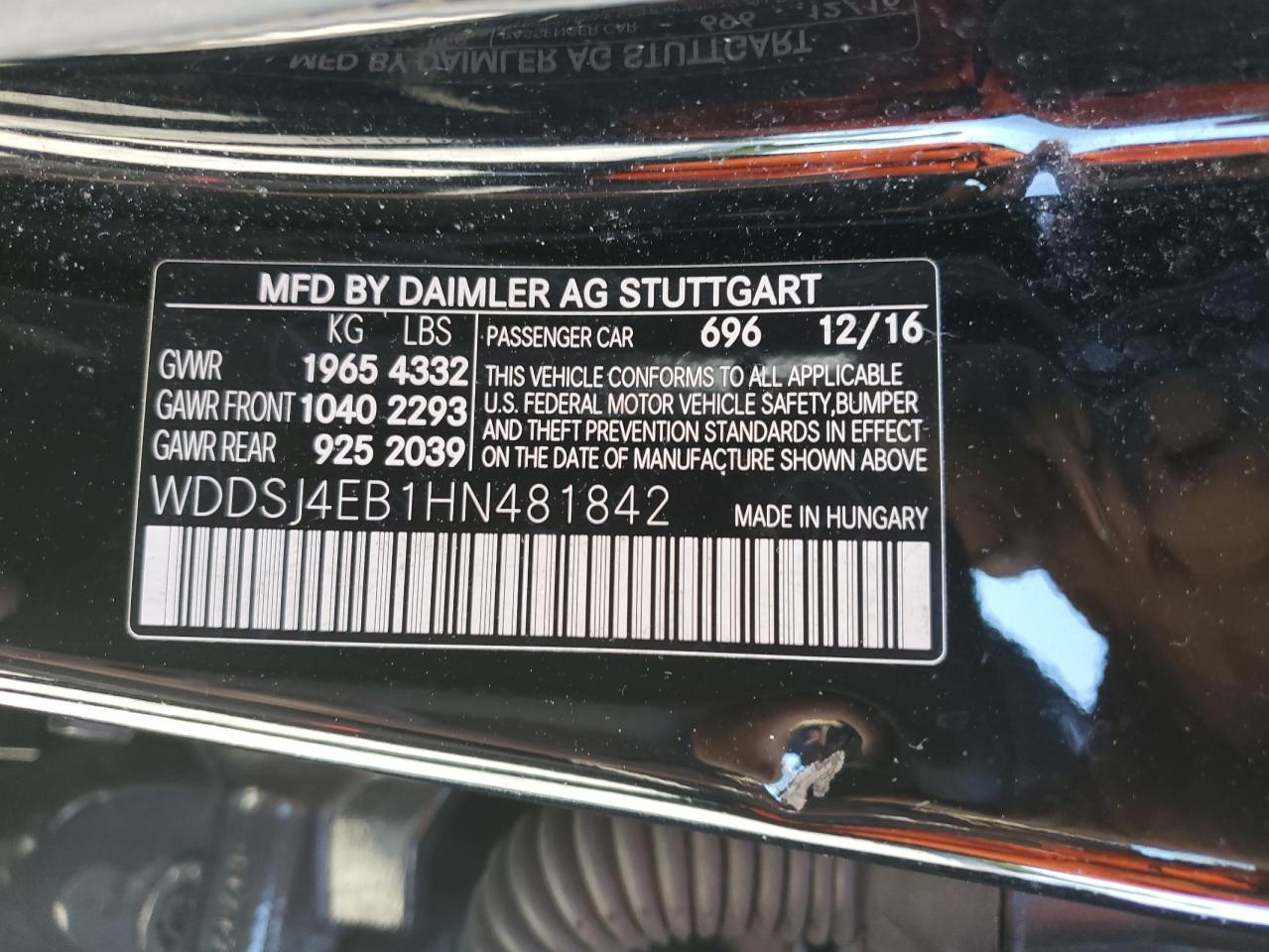 2017 Mercedes-Benz Cla 250 VIN: WDDSJ4EB1HN481842 Lot: 85314815