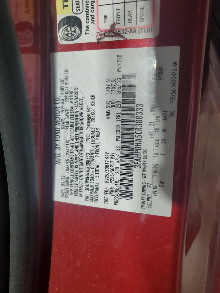 2012 Ford Fusion Se VIN: 3FAHP0HA5CR388333 Lot: 87190305