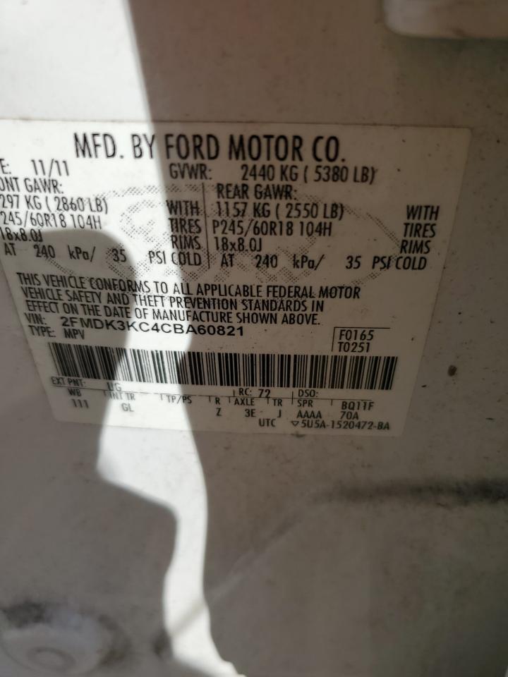 2012 Ford Edge Limited VIN: 2FMDK3KC4CBA60821 Lot: 86614835