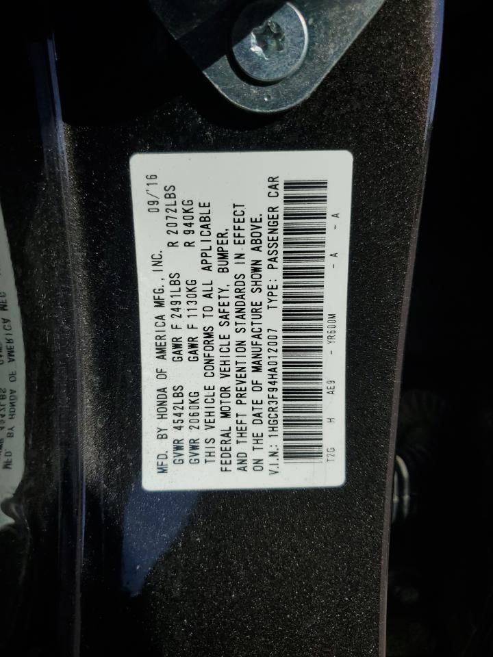 2017 Honda Accord Touring VIN: 1HGCR3F94HA012007 Lot: 89451565