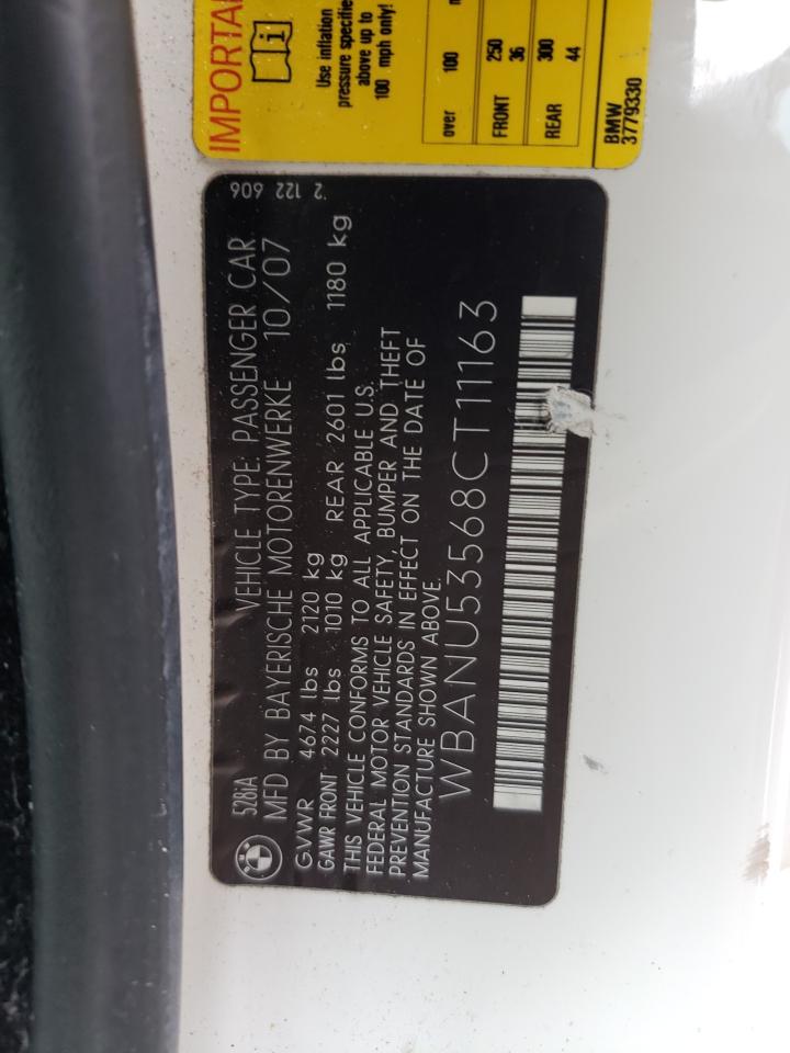 2008 BMW 528 I VIN: WBANU53568CT11163 Lot: 90441695